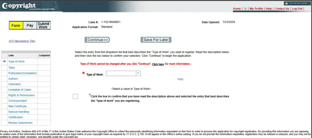 Copyright form completion - professional logo design