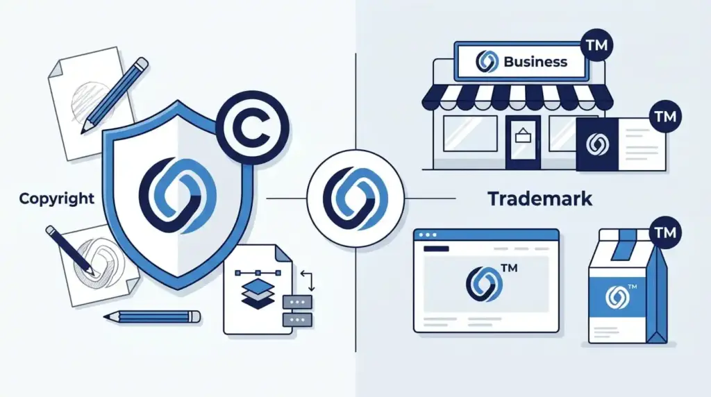 Copyright vs Trademark illustration - custom logo design