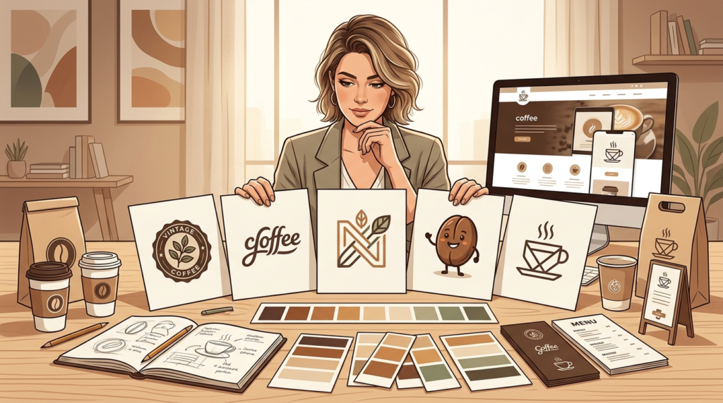 Designer choosing coffee shop logo - best logo design company