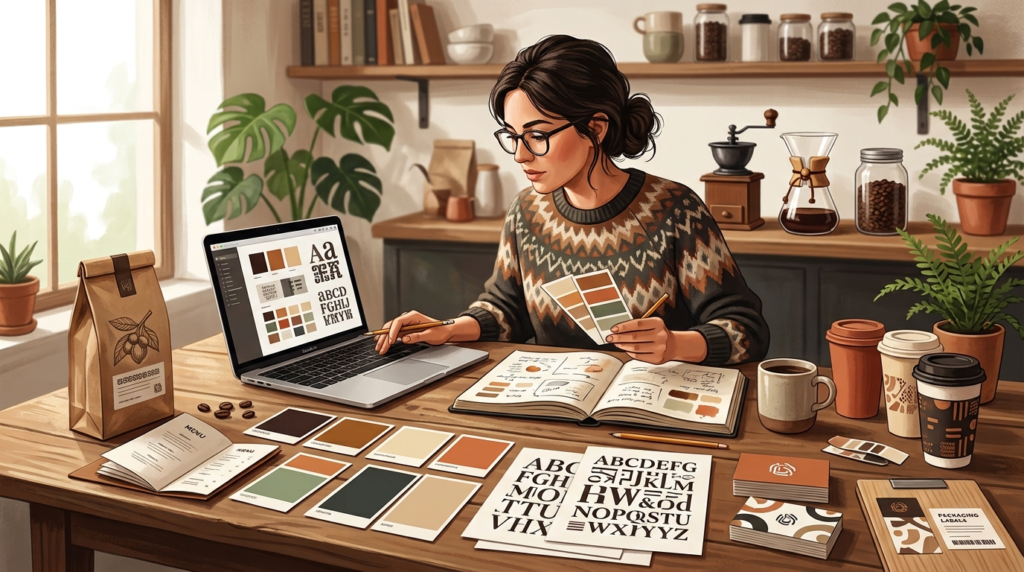 Designer selecting colors - logo design firm